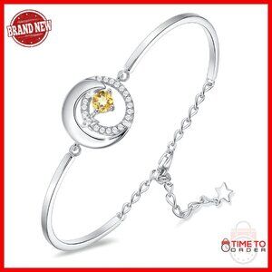 Sterling Silver Moon Star Birthstone Bracelet Adjustable Fine Jewelry Gift